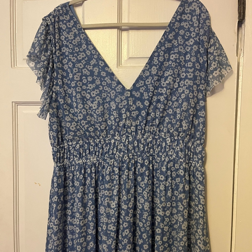 ARULA Blue Floral V-Neck Maxi Dress